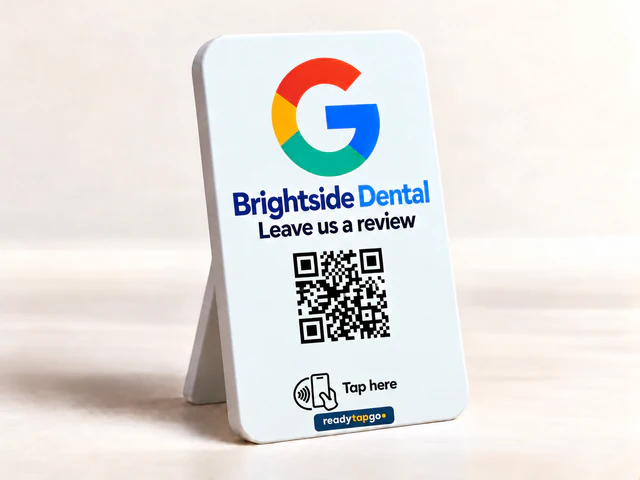 Brightside Dental — Dental office · Leave us a review — personalized printed NFC and QR sign
