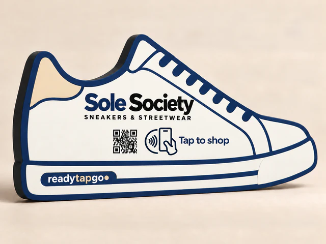 Sole Society — Sneakers & streetwear · Tap to shop — personalized printed NFC and QR sign